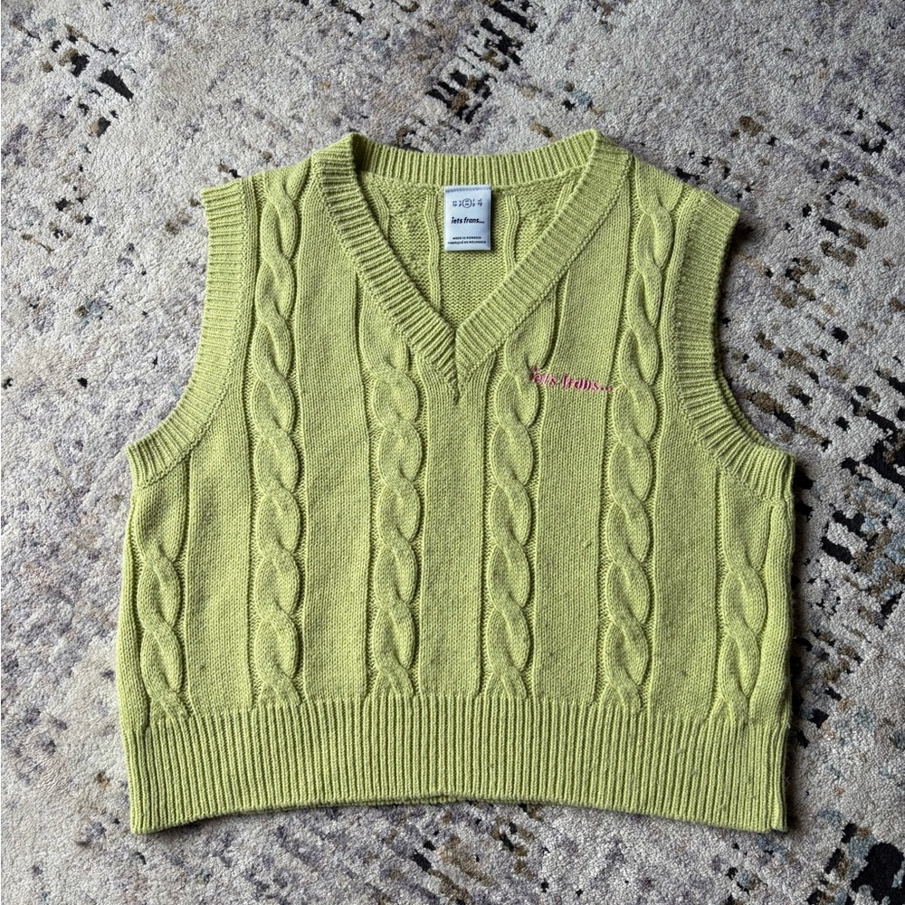 Iets Frans Knit Sweater Vest, Green And Pink